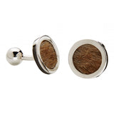 Gemelos circulares de piel de jirafa y plata