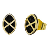 Pendientes en plata y pelo de jirafa bañados en oro con forma de escudo