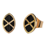 Pendientes en plata y pelo de jirafa bañados en oro rosa con forma de escudo