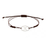 Pulsera con logo en plata y nailon marrón con cierre ajustable