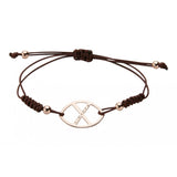 Pulsera con logo en oro rosa y nailon marrón con cierre ajustable