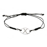 Pulsera con logo en plata, nailon negro y diamantes con cierre ajustable