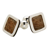 Gemelos cuadrados de piel de jirafa y plata